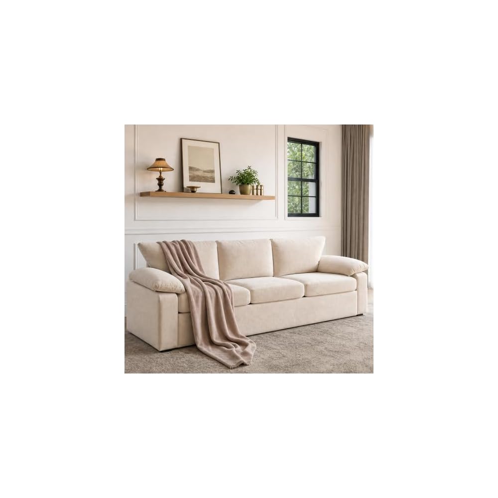 95 "3 Seater Sofa Removable Armrest Chenille Cloud Sofa,Hidden Legs,Beige