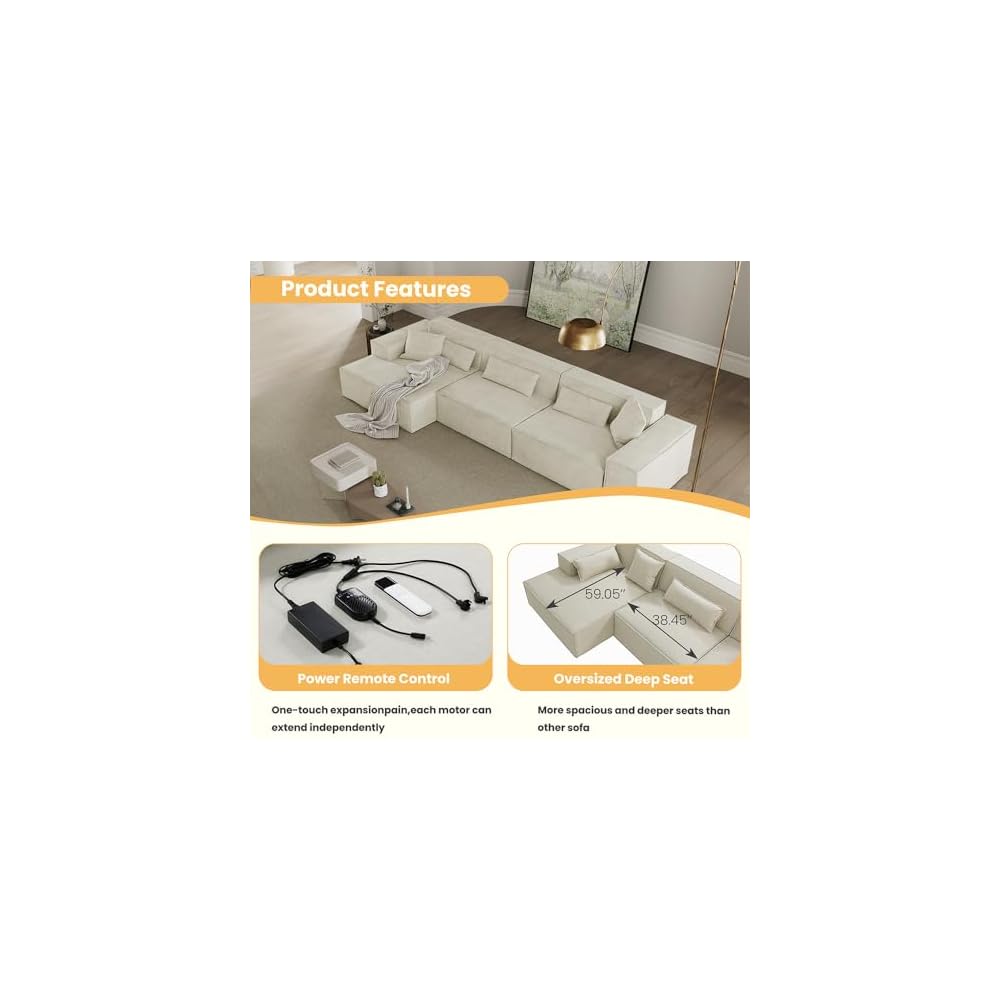 133" Power Modern Sofa Bed Oversized Large Sleeper Sectional Sofa Bed Convertible Couch Bed for Living Room Electric Pull Out with Deep Seat Comfy Velvet Beige Sofa, Dark Gray