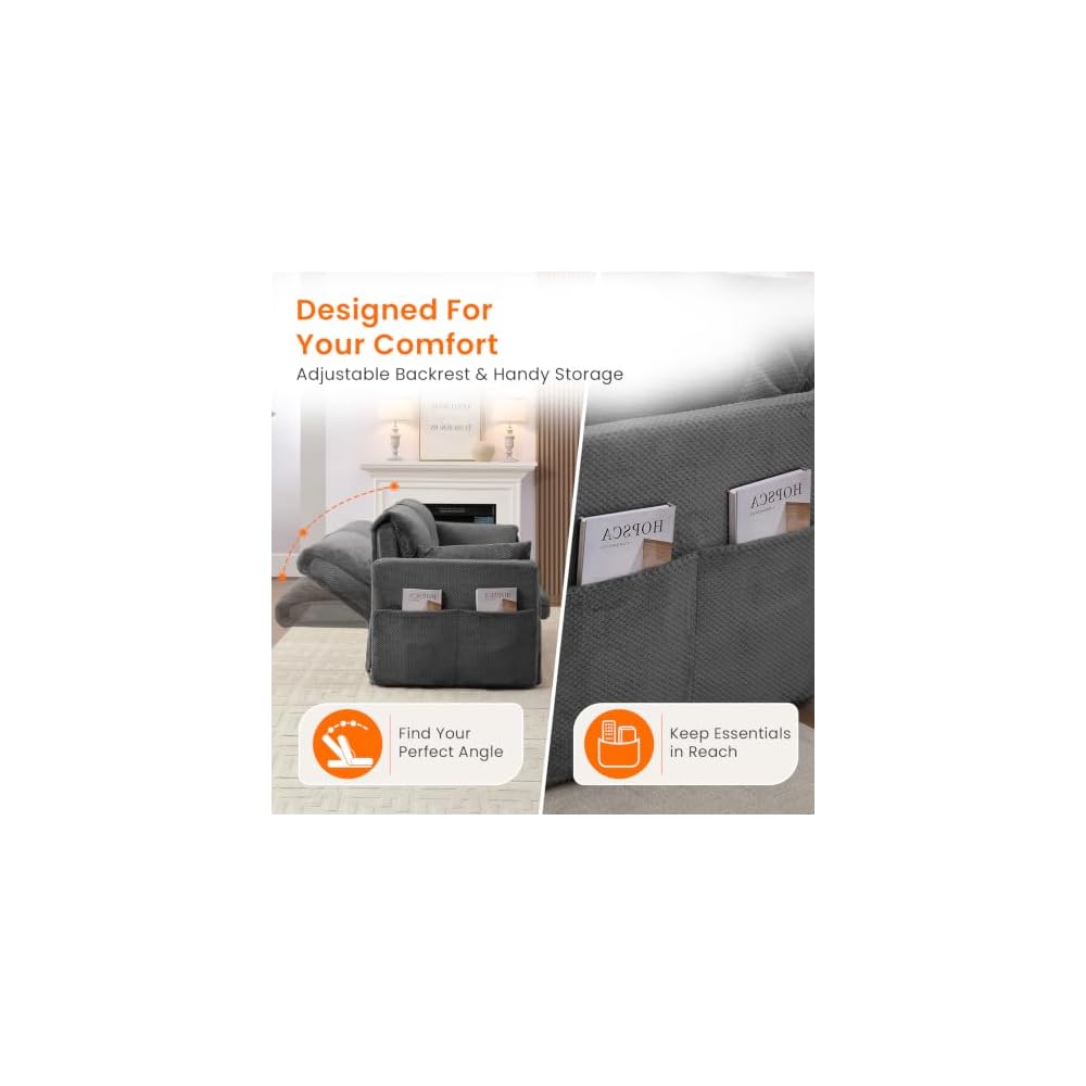 CECER 66.5" Queen Pull Out Couch Bed with Adjustable Backrest-Grey