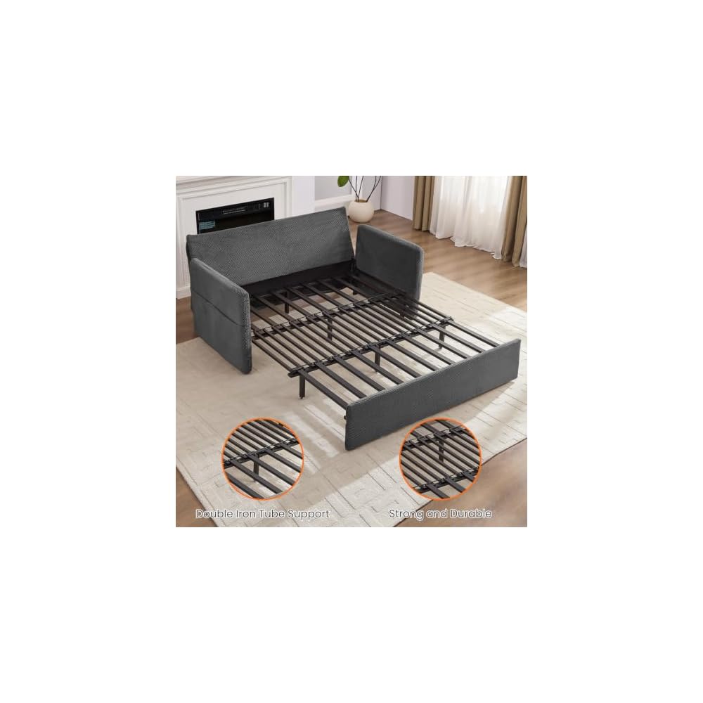 CECER 66.5" Queen Pull Out Couch Bed with Adjustable Backrest-Grey