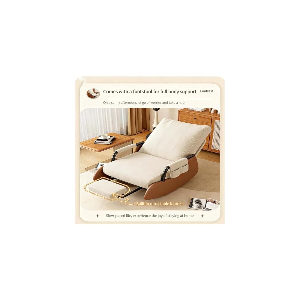 Cozy Indoor Rocking Chair, Corduroy Glider with Extendable Pedals & Adjustable Backrest(White)