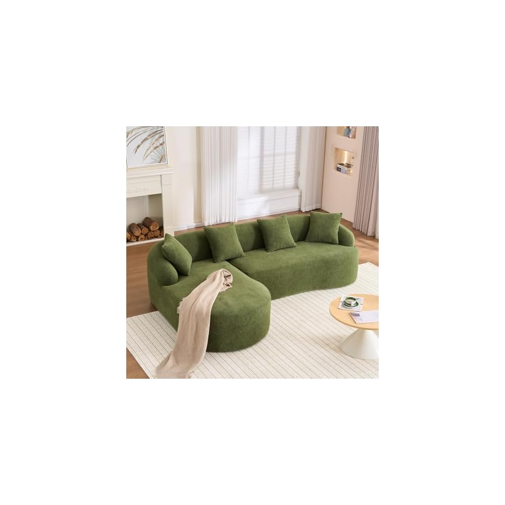 99" Curved Sectional Sofa with Chaise, Modern Luxury Chenille Cloud Couch for Living Room, Heavy Duty Oversized Deep Seat 3-Seater, 700lbs/Seat Weight Capacity, No Assembly, Antique Green