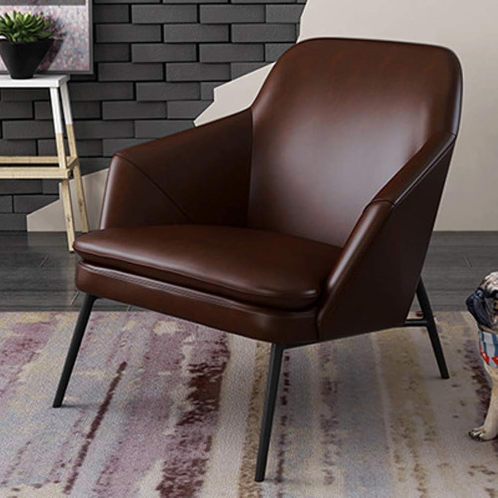 Renovation House Nordic Single Sofa Chair Modern Minimalist Leather Art Leisure Chair Hotel Living Room Cafe Business Discussion Furniture Brown