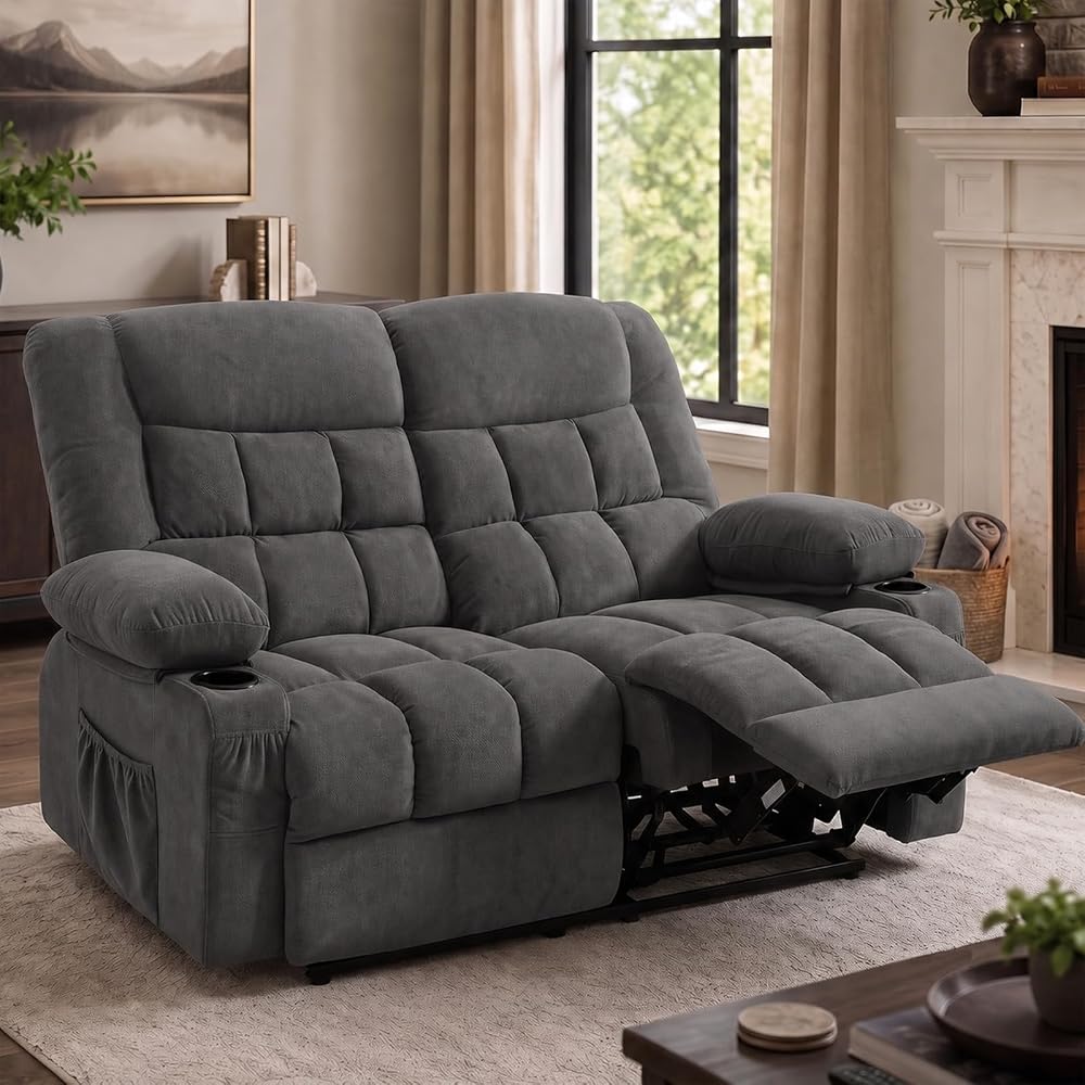 Reclining Loveseat Recliner Couch, Double Recliner Sofa with Cup Holder