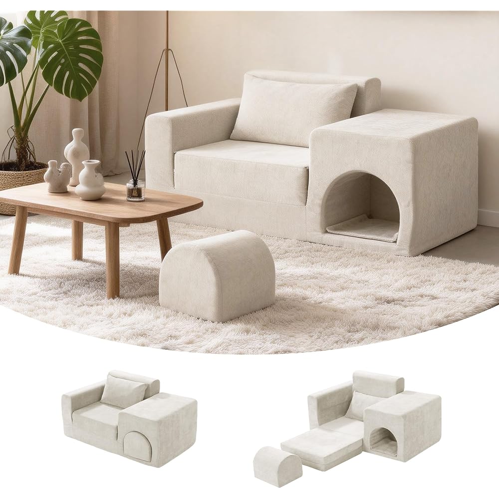 Boneless Folding Sofa Bed, Convertible Chair to Bed with Ottoman