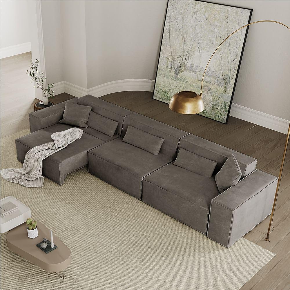 133" Power Modern Sofa Bed Oversized Large Sleeper Sectional Sofa Bed Convertible Couch Bed for Living Room Electric Pull Out with Deep Seat Comfy Velvet Beige Sofa, Dark Gray