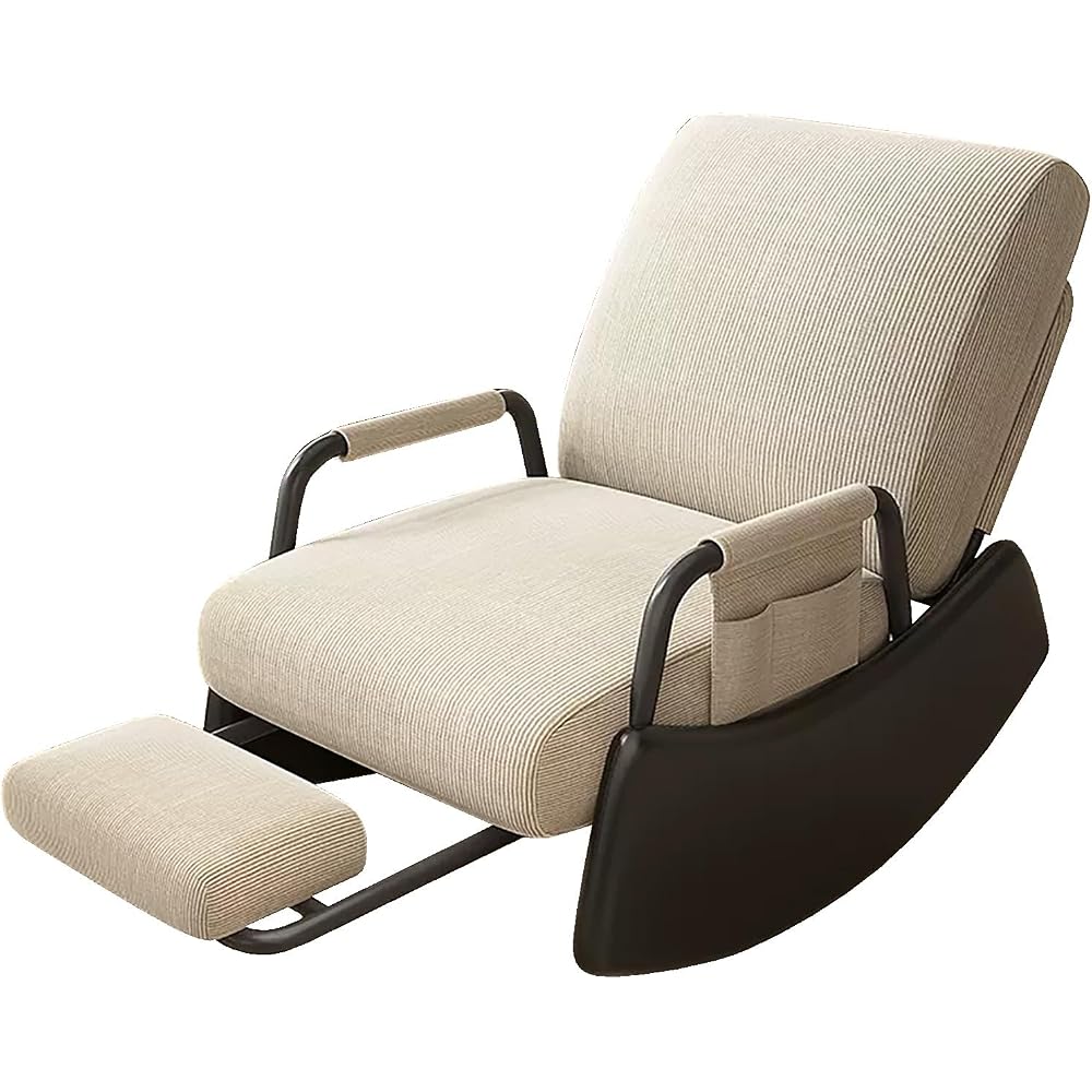 Rocking Chair with Retractable Footrest, Adjustable Backrest, Upholstered Rocker Chair with Side Pocket, Nursery Relax Armchair, Modern Leisure Recliner, for Bedroom, Living Room (Color :