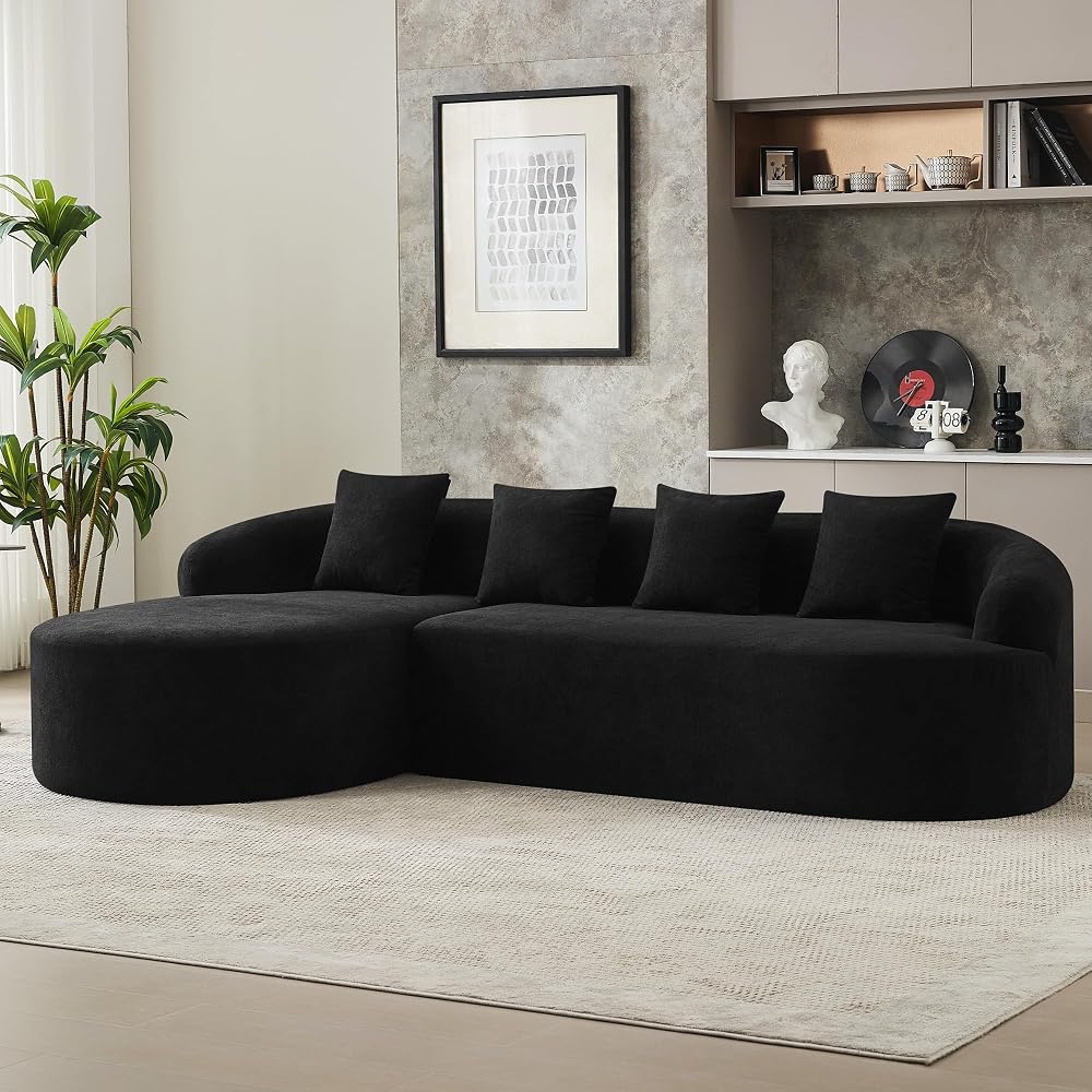 105" Boneless L Shaped Sectional Couch, Curved Cloud Deep Seat Sofa with Chaise Lounge, Oversized 4 Seater Couches for Living Room, No Assembly, Chenille Black