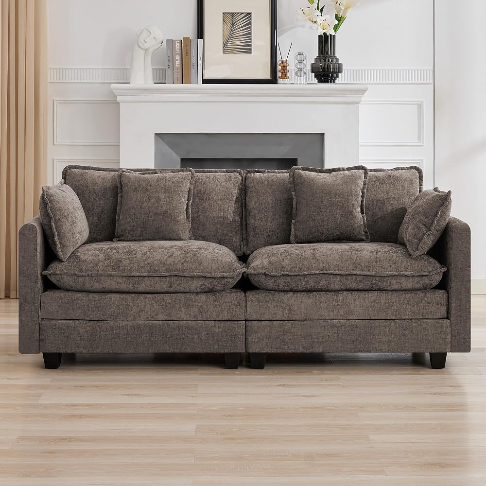 76'' Cloud Deep Seat Loveseat, Modular Sofa for Living Room, Brown