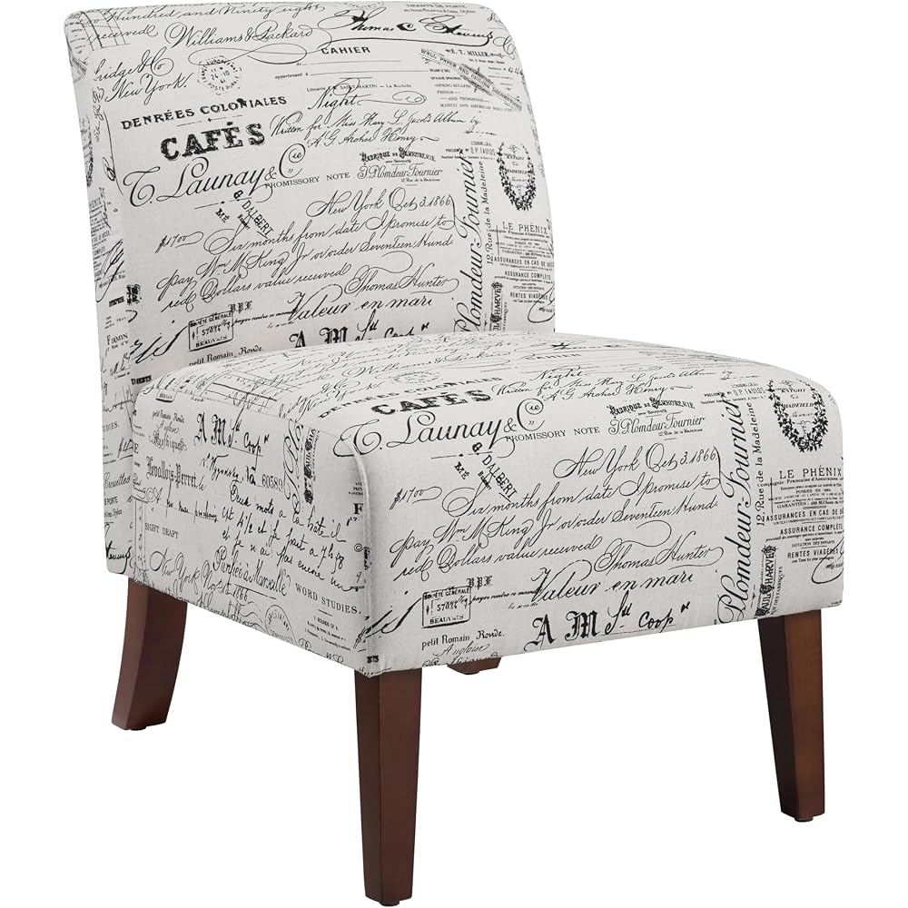 Lily Linen Script Accent Chair with Dark Walnut Legs by Linon