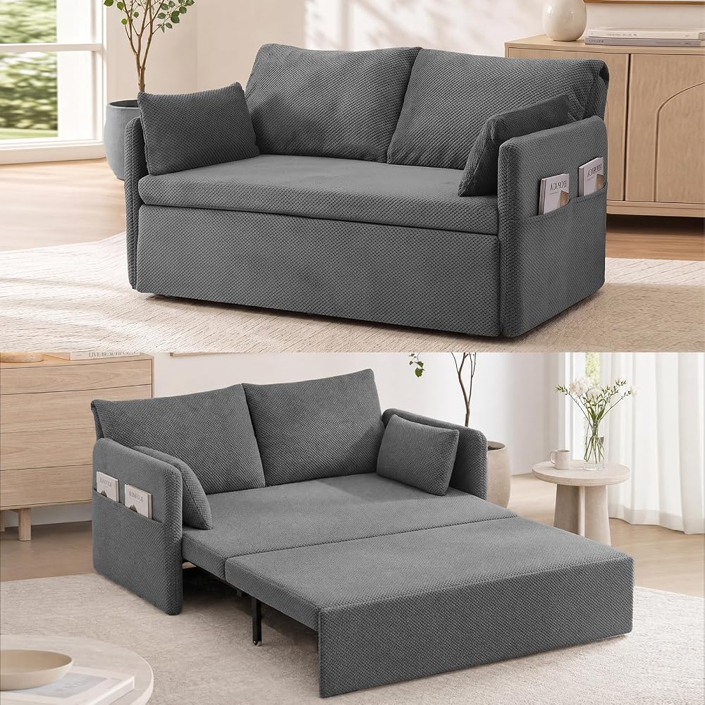CECER 66.5" Queen Pull Out Couch Bed with Adjustable Backrest-Grey