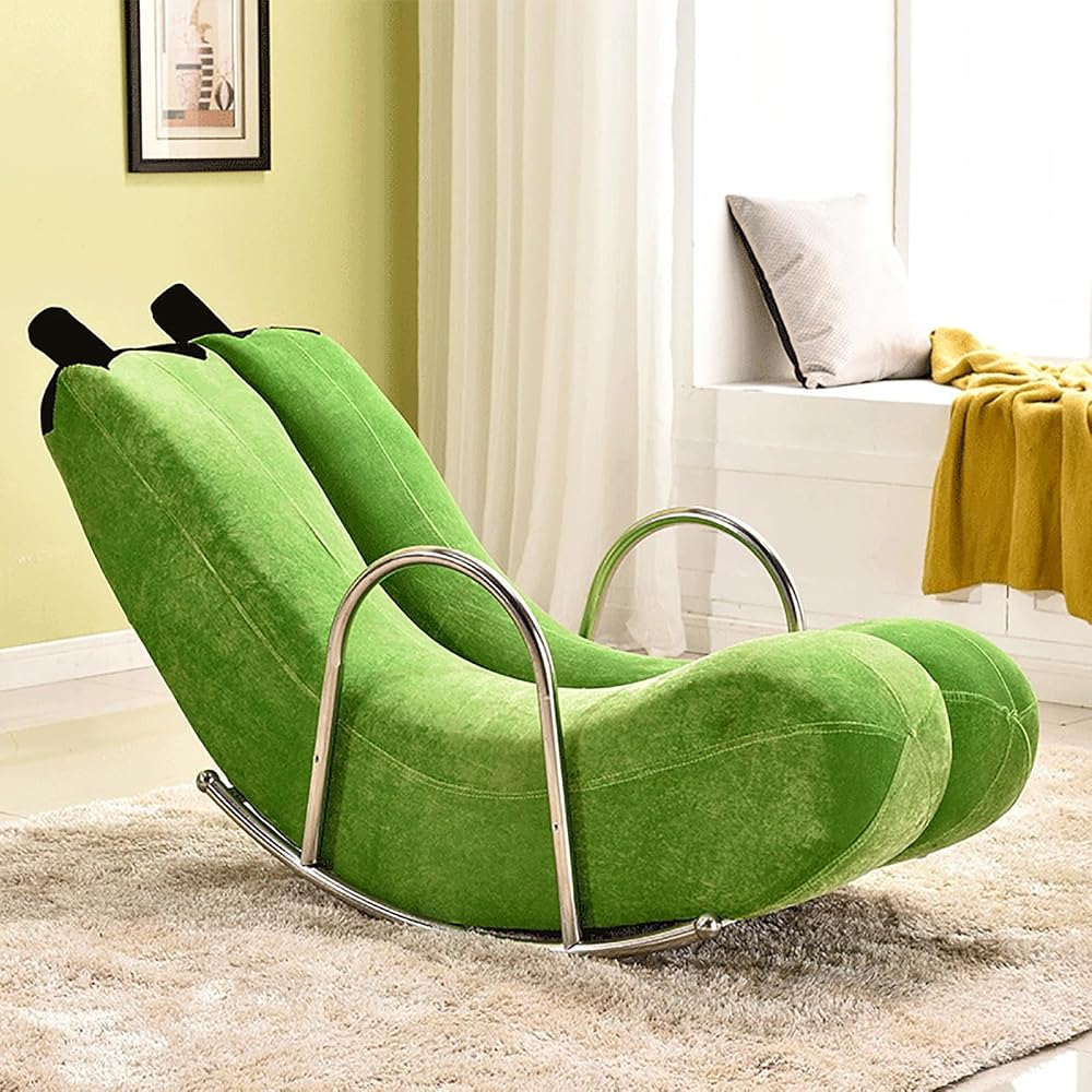 Fully Padded Patio Chair Comfortable Upholstered Rocking Chair Comfy Reading Sofa with Thick Cushio Modern Lounge Chair for Front Porch for Indoor Living Room Outside Balcony Backyard. ( Color : Green