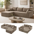 115" L-Shaped Modular Sectional Sofa with Chaise, 3-Piece Corduroy Deep-Seat Couch, Flexible Modular Design, No Assembly Required. (Khaki)