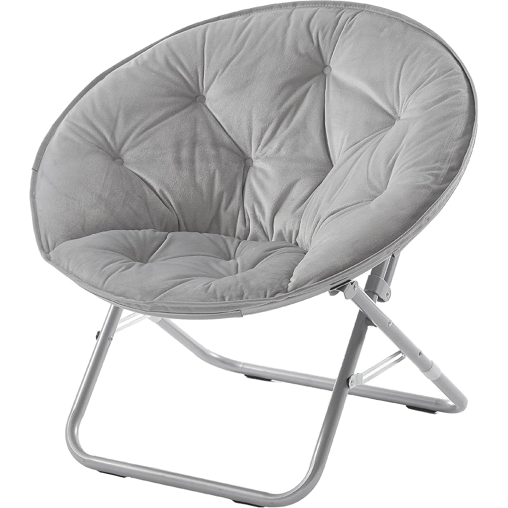 Urban Living Micromink Foldable Saucer Chair Compact Portable Lounge Seat Lightweight Comfortable Indoor Outdoor Relaxation Furniture Ergonomic Design Home Dorm Room Chair Grey